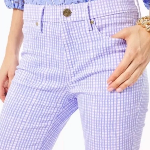 EUC Lilly Pulitzer South Ocean High Rise Gingham Verbena Lavender Pants Size 12 - Picture 1 of 4